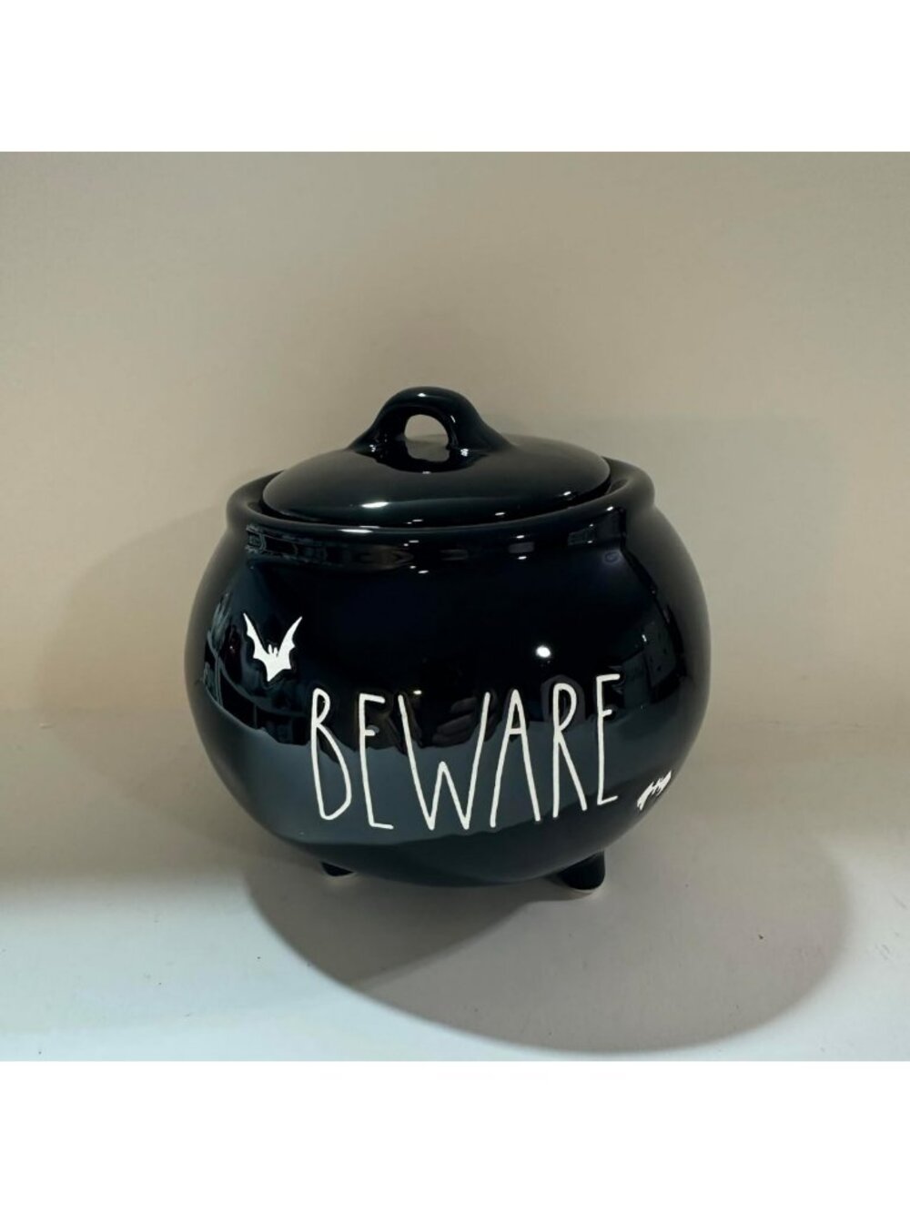 Spooky Black Halloween Canister with Lid – Ceramic Cauldron Jar for Treats